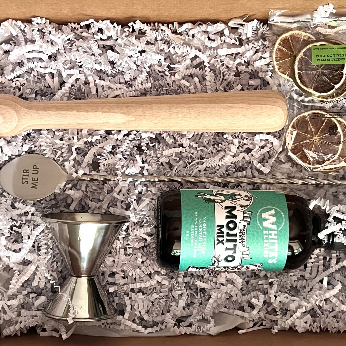 whites elixirs mojito cocktail mix wood muddler cocktail spoon dried lime garnish cocktail kit