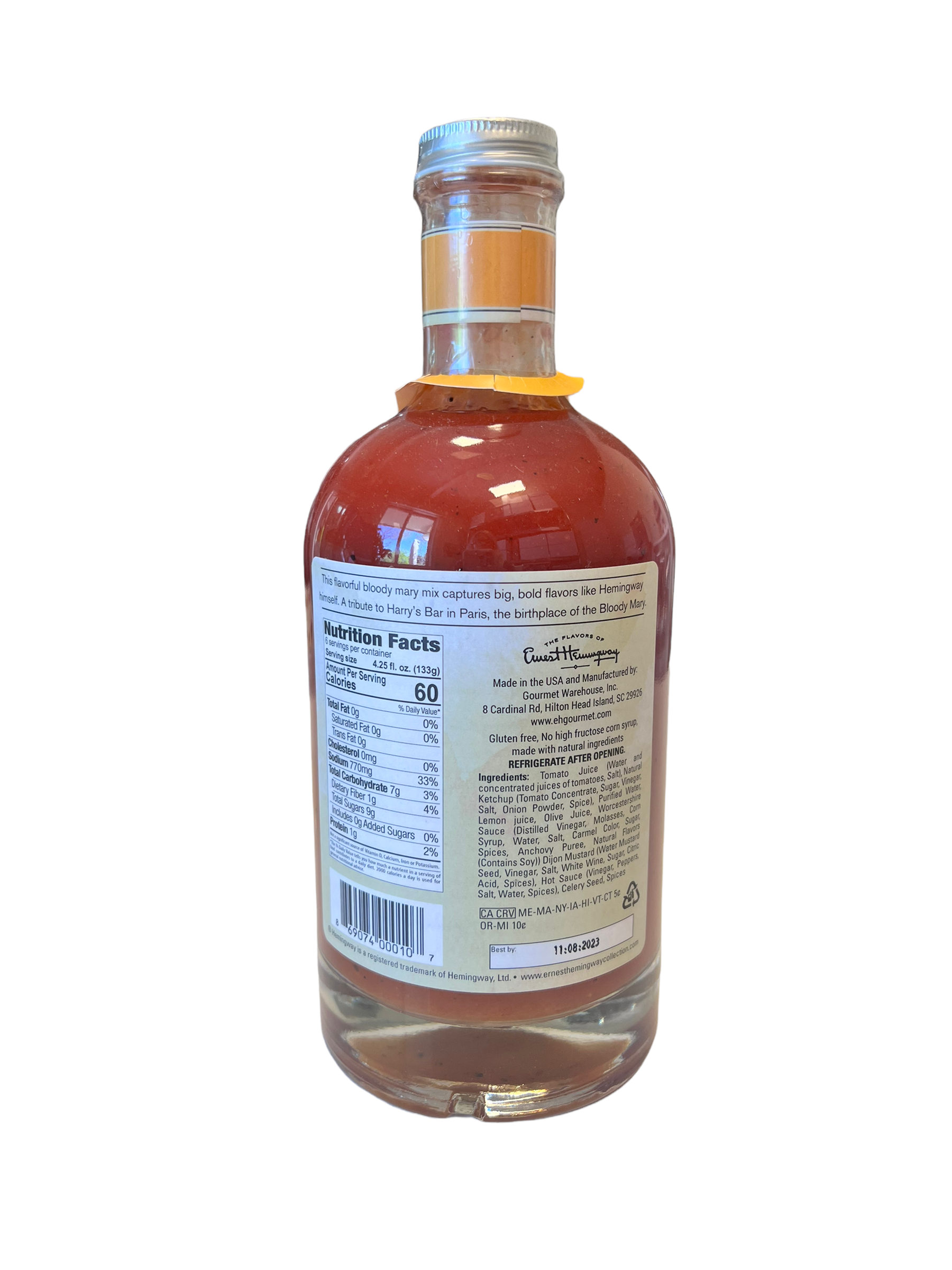 Gourmet Warehouse Ernest Hemmingway Bloody Mary Mix back label ingredients
