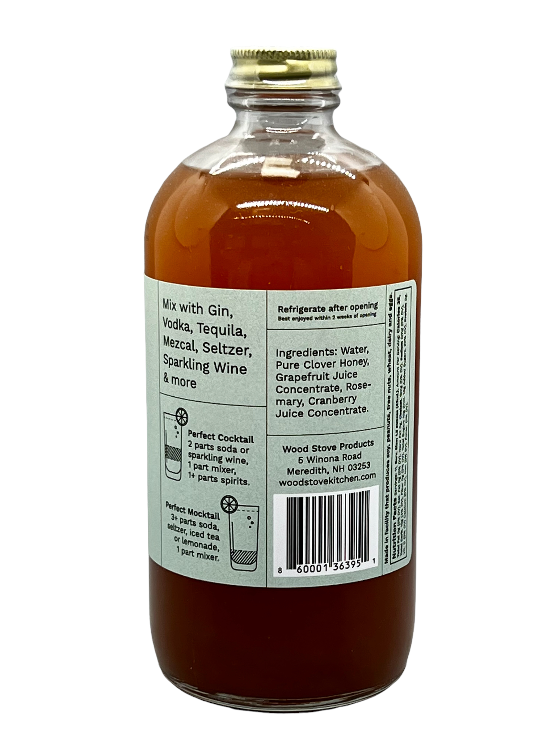 Woodstove Kitchen Grapefruit Rosemary drink mixer 16 oz side label ingredients
