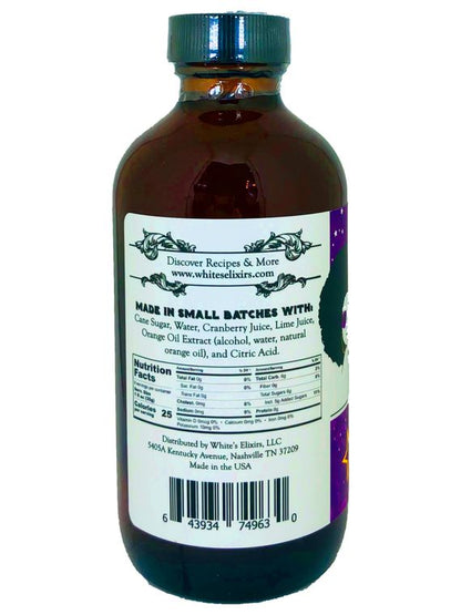 8 oz White's Elixers cosmopolitan drink mixer back label nutrition ingredients